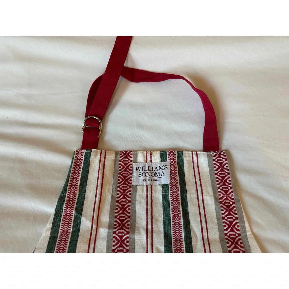 Williams Sonoma Red‎ Green Striped Cotton Kitchen Apron Holiday Christmas 27x36